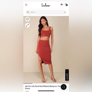 Lulu's Set For Life Rust Red Ribbed Bodycon Two-Piece Dress NWT